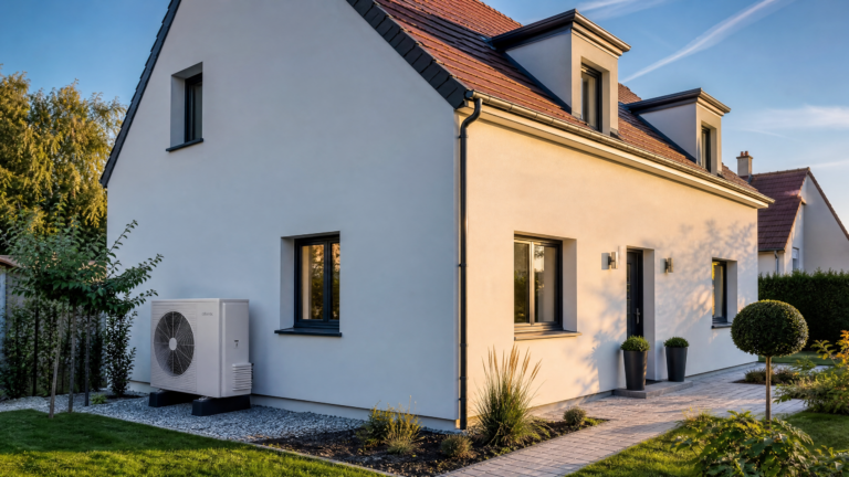 Maison rénovée avec isolation thermique par l'extérieur et pompe à chaleur air-eau installée
